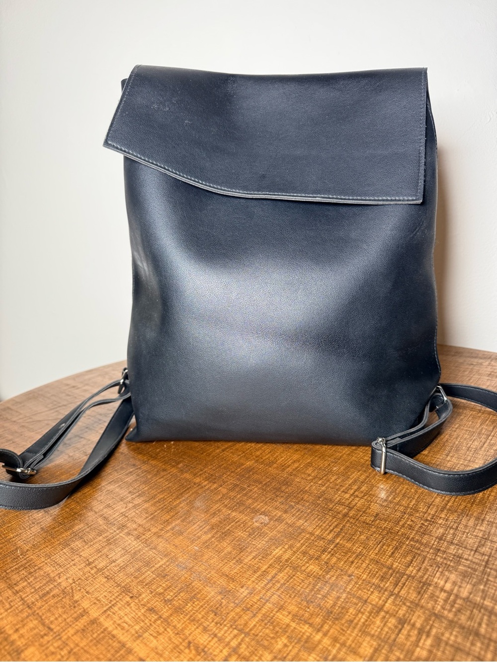 Minimalist Black Faux Leather Backpack